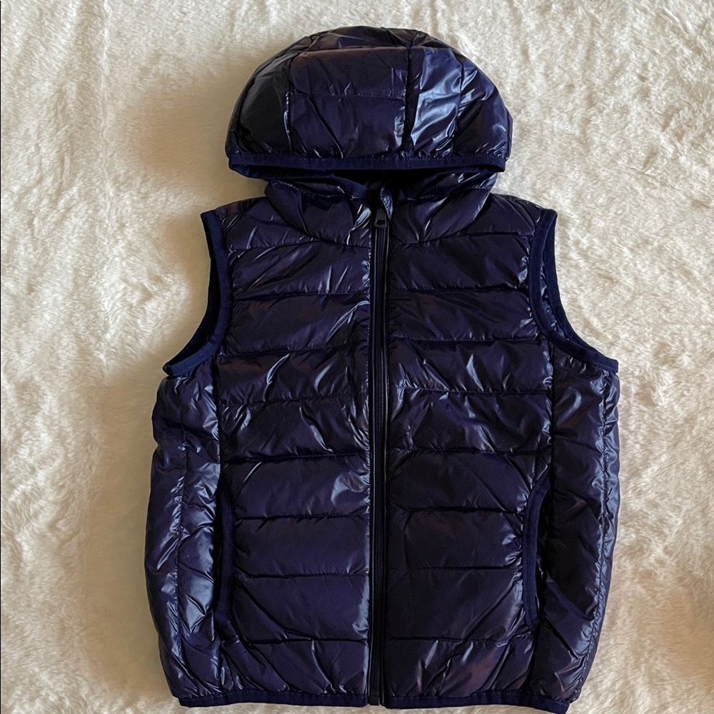Ikali Shiny Blue Puffer Vest with Hood SZ 4T-5T